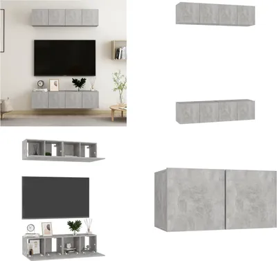 Obrázok produktu pre vidaXL TV skrinky 4 ks. Betónová šedá 60x30x30 cm Materiál na báze dreva - TV skrinka - TV skrinky - HiFi skrinka - HiFi skrinky
