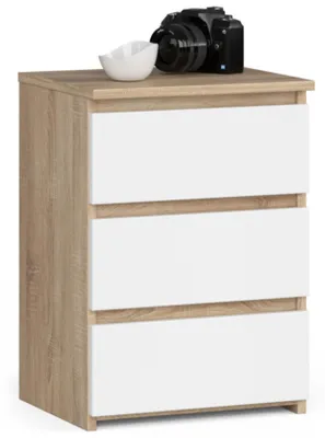 Produktbild von Kommode mit 3 Schubladen Kommode Organizer Kommode mit Schubladen 40 cm breit 57 cm hoch | sonoma Eiche-weiß Holz Highboard Sideboard Schrank schmal