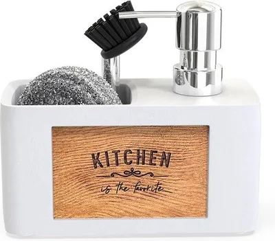 Image de Distributeur de savon blanc et rangement pour évier, pour une cuisine bien rangée