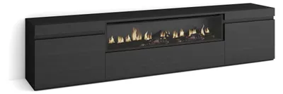 TV-Möbel mit E-Kamin, 200x45x35 cm, bis 80 Zoll, schwarz