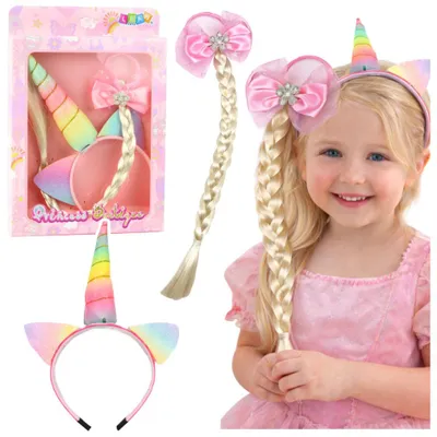 Image de Lot de bandeaux « Licorne » avec élastique, tresse et nœud - Leantoys