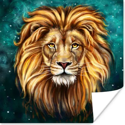 Produktbild von MuchoWow® Poster Löwe - Gemälde - Sternenhimmel 50x50 cm - Wohnzimmerdekoration