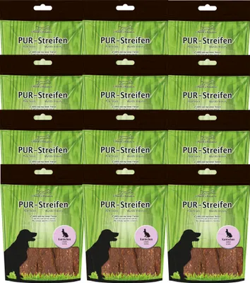 Produktbild von Schecker PUR Streifen Kaninchen - Kausnack für Hunde von einer Tierart - getreidefrei