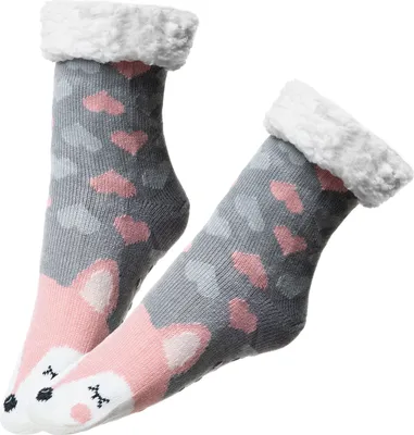 Produktbild von 2 Paar Damen Kuschelsocken Weihnachtssocken Größe 36-41 warme Socken Hüttensocken Wintersocken Haussocken mit Anti Rutsch Noppen 36-41-Style 11