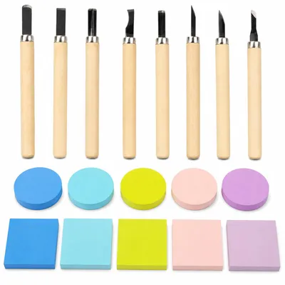 Stempel-Schnittset: 10 Gummiblöcke 5x5x1 cm + 8 Messer