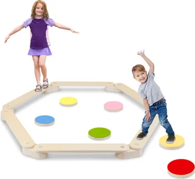 Produktbild von Aopunly 18er - Set Balancierbalken fur kinder Balance Board mit 6 Balanciersteine, frei kombinierbar Spielzeug für Kinder Schwebebalken