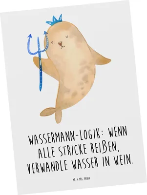 Produktbild von Mr. & Mrs. Panda Postkarte Wassermann Logik - Weiß - Geschenk, Geschenke Sternzeichen, Einfallsreichtum, Luftzeichen, Grußkarte, Kreativität, Tierkreiszeichen, Astrologie