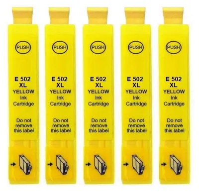 Five yellow ink cartridges lined up vertically.