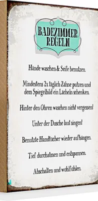 Produktbild von Holzschild Spruch 20x30cm Badezimmer Regeln Hände waschen
