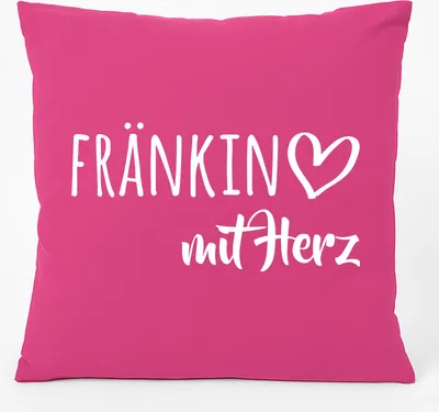 Produktbild von Huuraa Kissen Fränkin mit Herz 40x40cm mit Füllung Fuchsia Baumwolle Dekokissen Geschenkidee