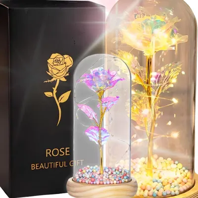 Produktbild von LED ewige rosa Rose leuchtend im Glas, Batterien, Antrag, Hochzeit, Namenstag