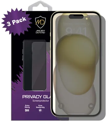 Produktbild von MobyDefend 3er-Pack HD Privacy Displayschutzglas - kompatibel mit iPhone 15 Plus - Gehärtetes Glas