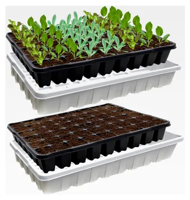 Produktbild von Stabile Anzuchtplatten 2 Stück mit Untersetzer und 108 Pflanzlöchern