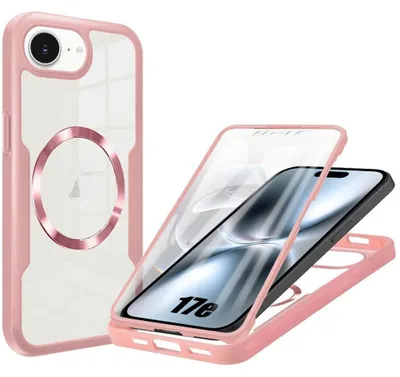 Image de Coque pour iPhone 17e, Protection Intégrale Hybride avec Cercle Magnétique - Rose