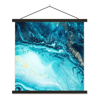 Produktbild von MuchoWow® Textilposter Marmoroptik - Blau - Gold - Luxe - Glitzer - Marmor 90x90 cm mit schwarzem Rahmen - Magnetisches
