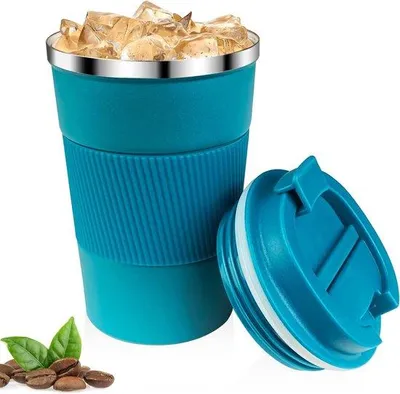 Produktbild von Famanu Kaffeebecher 380 ml - Thermobecher aus Edelstahl, blau