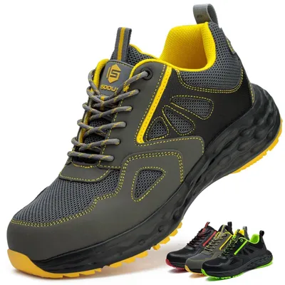 Immagine prodotto di Scarpe di sicurezza: leggere, antiscivolo, con ammortizzazione, puntale in plastica, suola antiscivolo e traspirante, per un comfort ottimale durante il lavoro