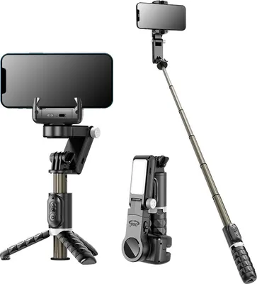 Zdjęcie produktu dla ZELURXX Stabilizator ręczny, statyw do selfie z wielofunkcyjnym pilotem Bluetooth, mini, światło wypełniające, nagrywanie 360°, 15,5 x 7,5 x 6,6 cm, czarny