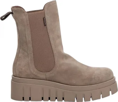 A single beige boot on a white background.