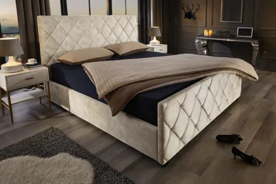Produktbild von riess-ambiente Design Boxbett ELYSIUM 180x200cm champagner beige Samt mit Stauraum