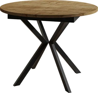 Produktbild von Runder Esszimmertisch LEO, ausziehbarer Tisch Durchmesser: 100 cm bis 138 cm, Wohnzimmertisch Farbe: Lefkas, mit Metallbeinen in Farbe Schwarz