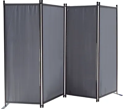 A four-panel folding screen divider in a neutral gray color, shown from a slightly angled front view against a white background.