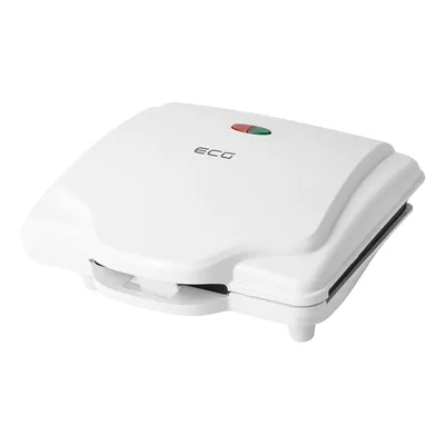A white sandwich maker viewed from a slightly elevated diagonal angle.