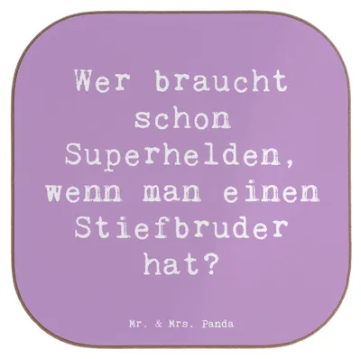Produktbild von Mr. & Mrs. Panda Tischuntersetzer Spruch Stiefbruder Held - Lavendeltraum - Geschenk, Untersetzer Gläser, Coaster, für, Unterstützung, Geschenke, Familiengeschenke
