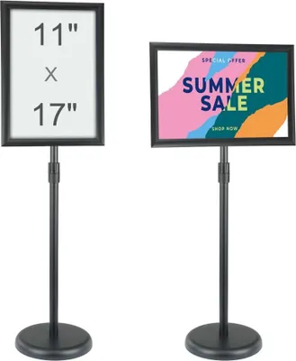 Produktbild von Informationsständer 27,9 x 43,2 cm - Vertikal & Horizontal Verstellbar - Robuster Bodenstehender Posterständer - Schilderhalter mit Runder Basis - Schwarz