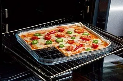Zdjęcie produktu dla Duża szklana blacha do pieczenia, 38 x 32 cm, odporna na wysoką temperaturę, idealna do grillowania i pieczenia