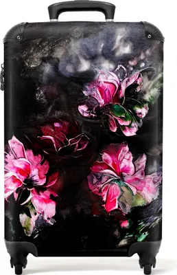 Produktbild von NoBoringSuitcases.com® Koffer Handgepäck Trolley Rollkoffer Kleine Reisekoffer mit 4 Rollen - Blumen - Kunst - Farbe - Rosa - Schwarz - Cabin Size < 55x40x23 cm & 55x40x20 cm - Fotokoffer - Kabinenkoffer - BoardgepäckHandgepäck Koffer 55x35x20 cm, 36L,