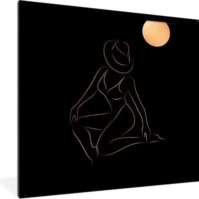 Produktbild von MuchoWow® Gerahmtes Poster Frau - Mond - Gold - Schwarz 40x40 cm - Poster mit Schwarzem Bilderrahmen Wandposter Rahmen Foto Bilder - Mit Rahmen - Wanddekoration Schlafzimmer