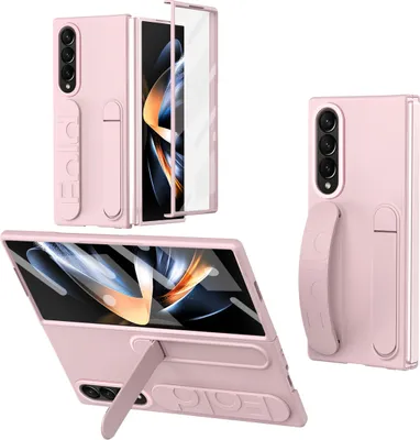 Image de Etui vertical avec sangle pour Samsung Galaxy Z Fold 4 5G avec protection d'écran intégrée, anneau de préhension, support et protection de l'appareil photo Rose