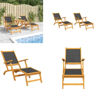 Productafbeelding van vidaXL Tuinstoelen, 2 stuks, massief acaciahout en textielstof - Ligstoel - Ligstoelen - Tuinmeubels - Zonnebed