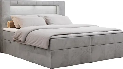 Produktbild von Boxspringbett 120x200 mit Led, Polsterbett mit LED Kopfteil - Multipocket-Matratze - Doppelbett - GOLD-5 - 120x200 - Hellgrau - Velvet - H3