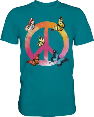 Produktbild von Buntes Peace Symbol Frauen Schmetterling T-Shirt – Diva Blue / S
