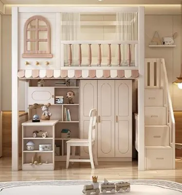 Produktbild von Etagenbett Bett Schreibtisch +Schrank Multifunktion Hochbett Kinderhochbett