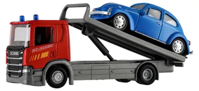Productafbeelding van Auto-transportwagen Welly Scania P320 + auto's van metaal/plastic, 15 cm, mix van verschillende modellen, in een doos van 18,5x10x6 cm