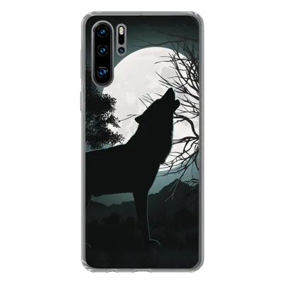 Produktbild von MuchoWow® Handyhülle Schutzhülle Hülle für Huawei P30 Pro Wolf - Scherenschnitt - Mond Silikon Softcase Handy Hülle - Schutzdeckel