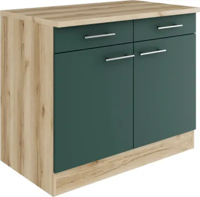 Produktbild von Optifit Unterschrank mit Schublade und Drehtür Savona405 BxTxH 100 x 60 x 84,8 cm grün matt zerlegt KUSA U106-9+