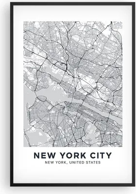 Produktbild von Gerahmtes Poster - Schwarzer Rahmen - Neu York Karte - 61x91,5 cm - Wand Bild - Wanddeko - Wandbilder - Kunstposter - Wandposter - Bilderrahmen - Bilder - Kunstdruck - Wanddekoration - P2BPA61x91-5039
