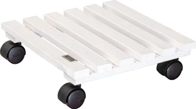 Produktbild von WAGNER Pflanzenroller NATURE 29 x 29 x 8 cm, für den Innenbereich, Massivholz, weiß, Tragkraft 100 kg, EU Ware - 20083001