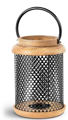 Produktbild von DRW Laterne aus Holz und Metall in Natur und Schwarz, 16 x 16 x 24 cm