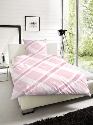 Produktbild von Hahn Biber Bettwäsche Herz Rauten 135x200 + 80x80 cm Rosa