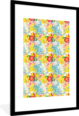 Produktbild von MuchoWow® MuchoWow® Gerahmtes Poster Blumen - Sommer - Muster 60x90 cm - Poster mit zchwarzem Bilderrahmen - Dekoration - Wandposter Wohnzimmer - Hochwertig