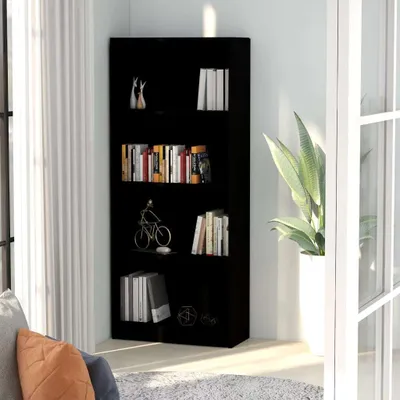 Obrázek produktu pro vidaXL Regál na knihy 4 přihrádky černý 60x24x142 cm výrobek ze dřeva