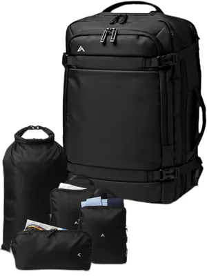 Produktbild von Reiserucksack 45x30x20 cm, 25L bis 30L, 4 Kompressionspacktaschen, wasserdicht, für Reisen