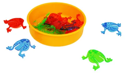 Produktbild von EDUPLAY 130-170 Froschhüpfspiel mit Kunststoffschale, 12 Frösche in 3 Farben, bunt, 13-teilig (1 Set)