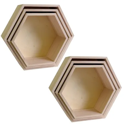 Image de 2 blocs avec 3 étagères hexagonales en bois 24-30 cm