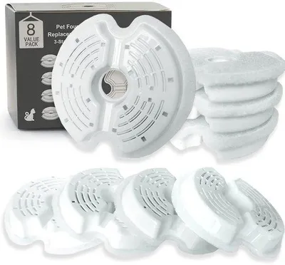 Image de Filtre de rechange Hantoc 8 pour fontaine à eau, filtre pour fontaine à eau pour chat de 2,5 L en acier inoxydable, filtre de rechange de 2 L pour fontaine à eau pour chat avec résine et charbon actif pour chats et chiens